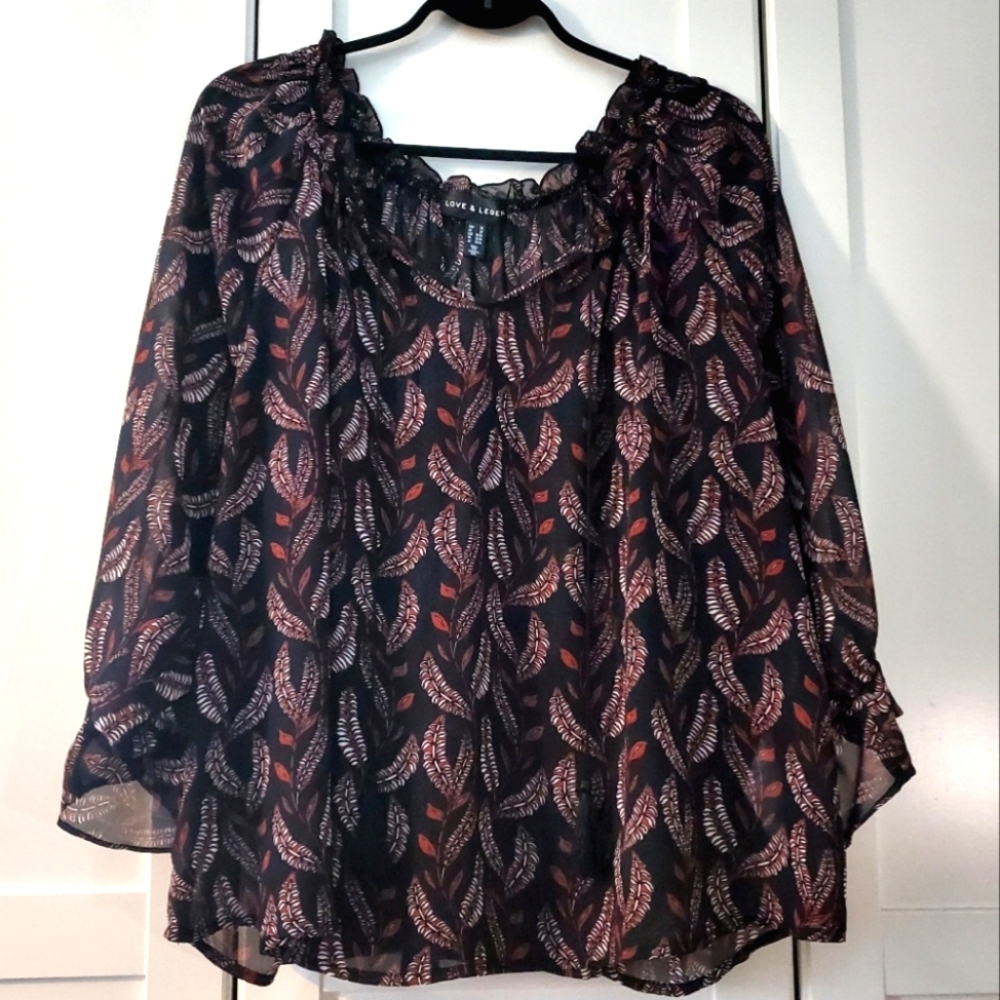 Sheer Boho style Leaf Patterned Blouse